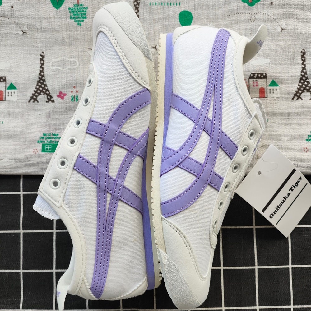 Onitsuka Tiger by Asics White Sneakers with Lavender Stripes